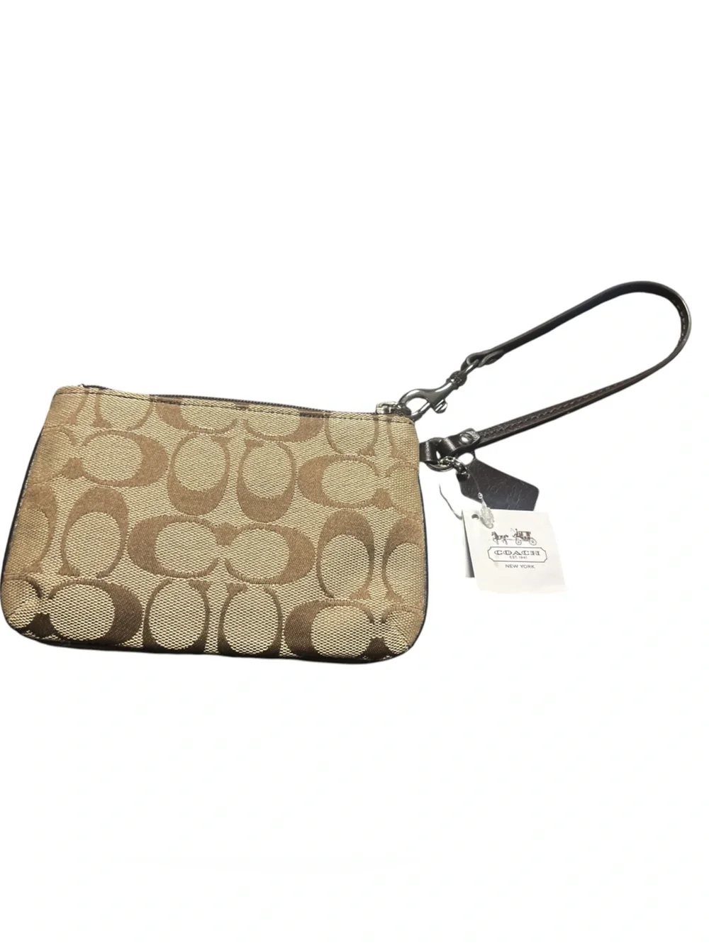Coach Tan/Brown Signature Canvas Wristlet with Leather Strap
